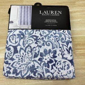(sold)Ralph Lauren White Blue Floral 100% Cotton Fabric Shower Curtain 70"x72"
